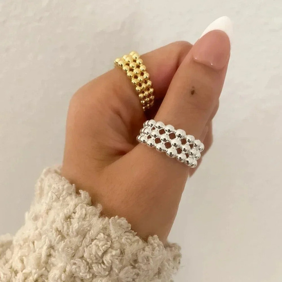 925 Sterling Silver Minimalist Bead Ring Layer Ring Band Silver or Gold Ring - Picture 8 of 10